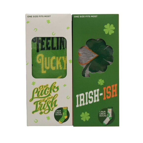 St Patricks Day Crew Socks Set Irish Ish Feeling Lucky One Size Fit Most Adults - Picture 1 of 6